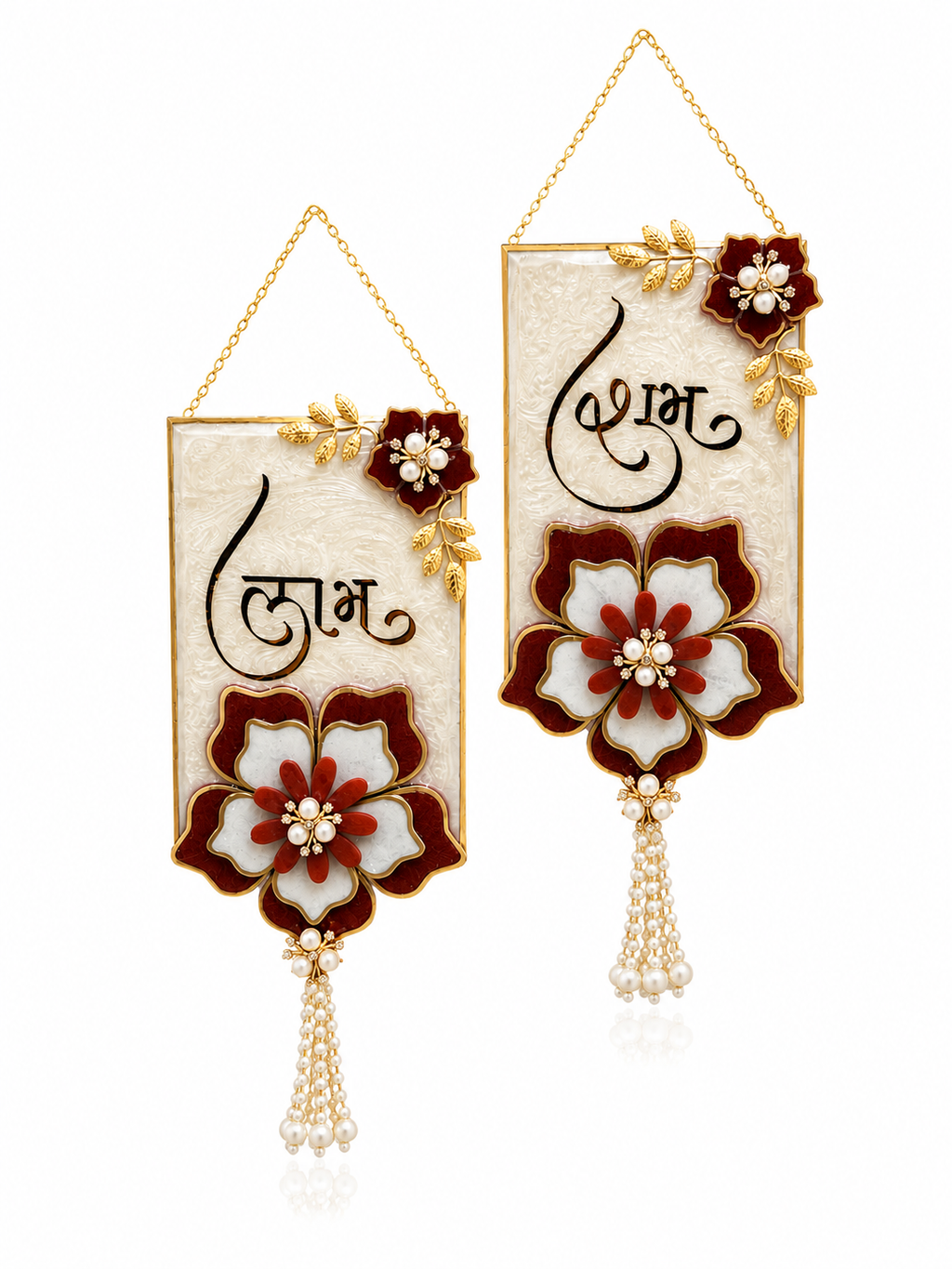Shubh Labh Door Hanging Set | Handcrafted Resin Diwali Toran with Velvet Flowers & Pearl Latkan