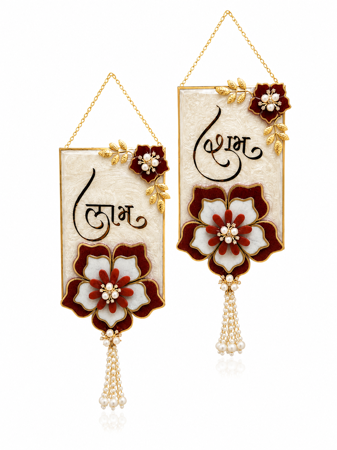 Shubh Labh Door Hanging Set | Handcrafted Resin Diwali Toran with Velvet Flowers & Pearl Latkan