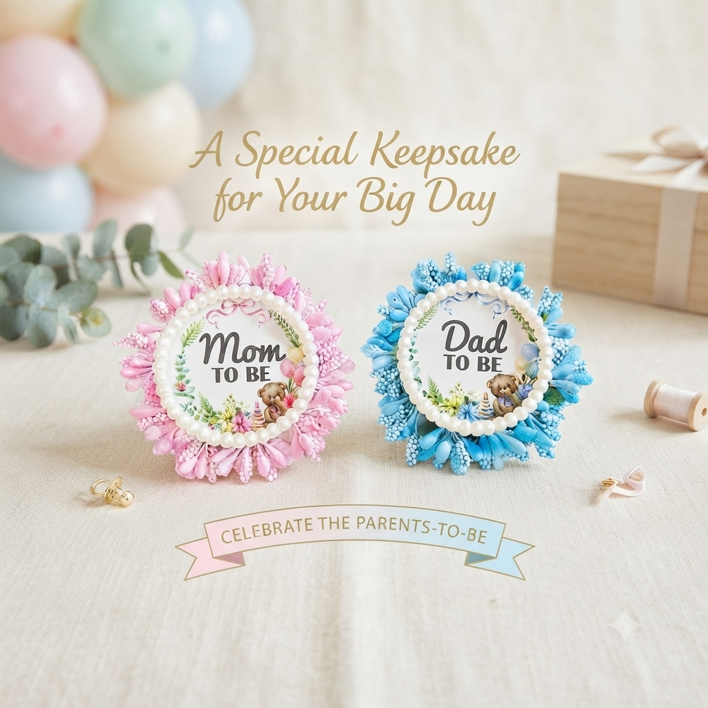 Mom & Dad To Be Baby Shower Brooch Set | Cute Parents-To-Be Badge Pins | Baby Shower Ceremony Accessories